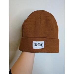Keep Nature Wild Beanie Hat Brown Rust Knit Cuffed Cap Leave It Better Patch
